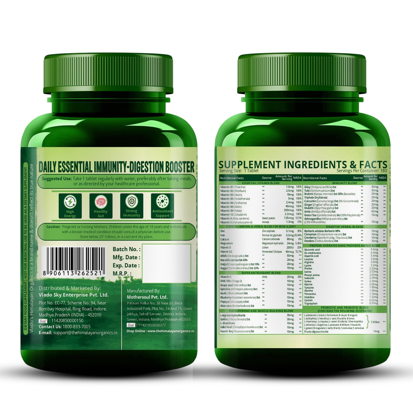 Vlado's Himalayan Organics Immunity Multivitamin Tablet for Men & Women with Probiotic 90+Vital Nutrients and 9+ Probiotic blends for Increase Energy & Immunity - Boost stamina, Strength & Muscles and Overall Health I 180 Veg Tablets
