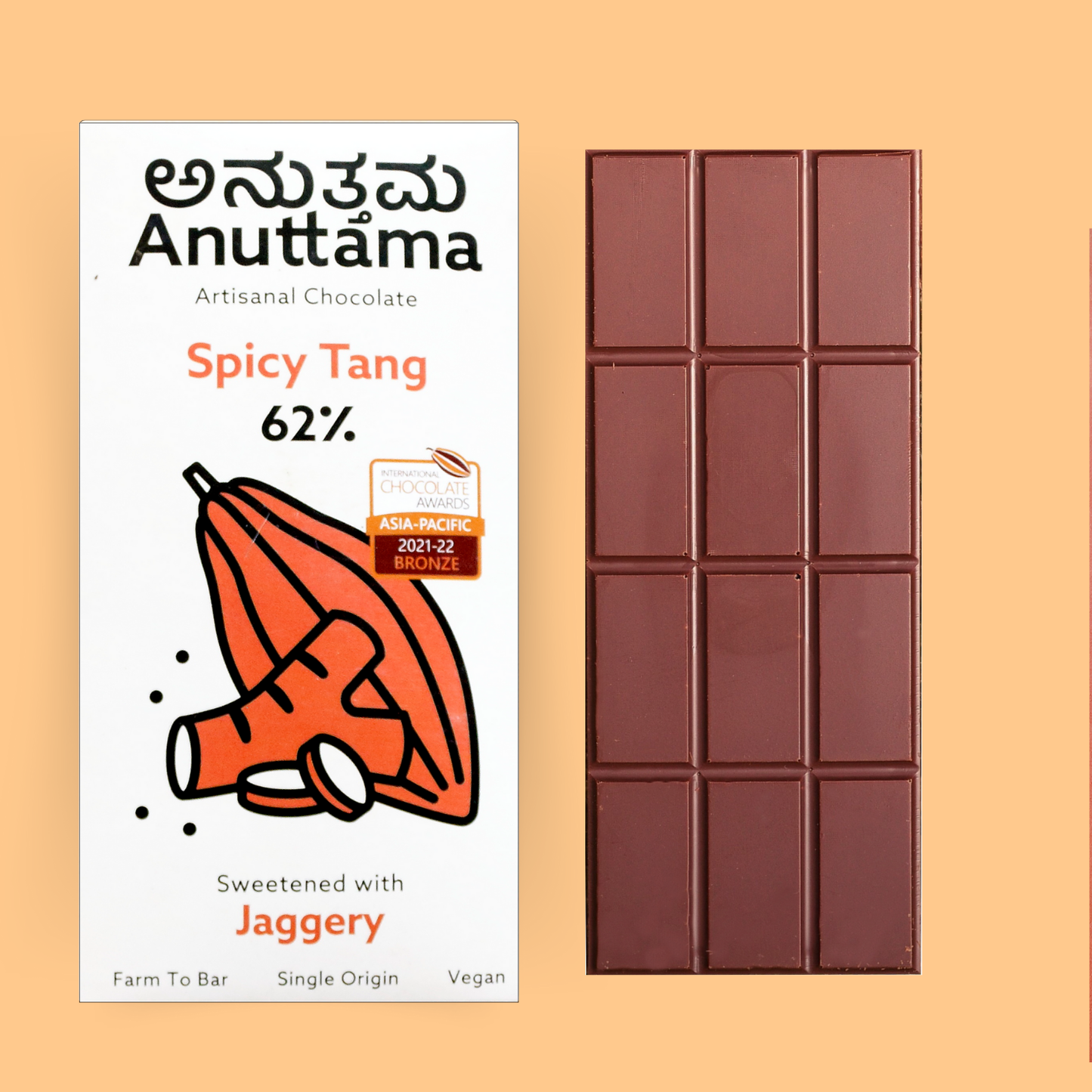 ANUTTAMA Dark Chocolate Pack of 3 | 62%&70% Cocoa | Chocolate Gift for Valentine's Day  | Spicy Tang+Classic Plain+Roasted Almond | Mini Chocolate Bar 50 & 20gm