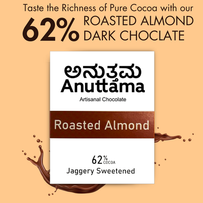 ANUTTAMA Dark Chocolate Pack of 3 | 62%&70% Cocoa | Chocolate Gift for Valentine's Day  | Spicy Tang+Classic Plain+Roasted Almond | Mini Chocolate Bar 50 & 20gm