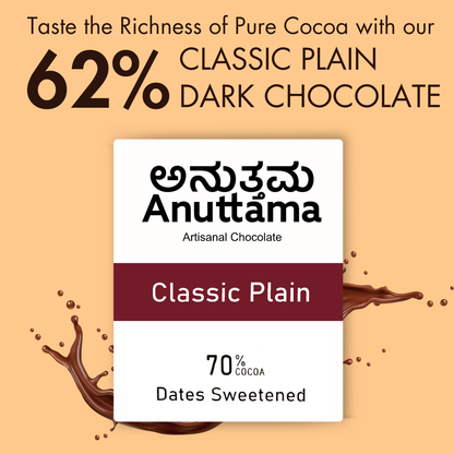 ANUTTAMA Dark Chocolate Pack of 3 | 62%&70% Cocoa | Chocolate Gift for Valentine's Day  | Spicy Tang+Classic Plain+Roasted Almond | Mini Chocolate Bar 50 & 20gm