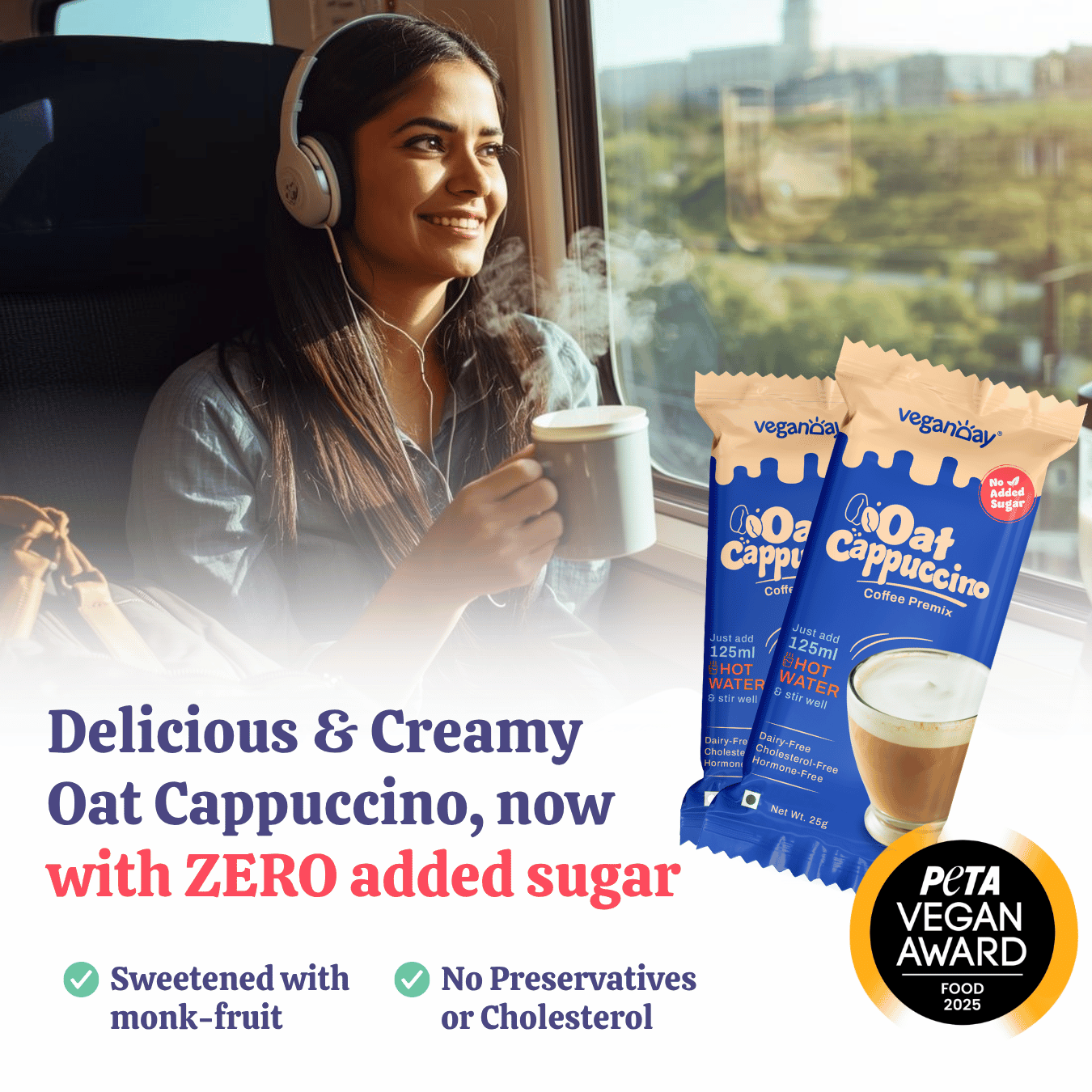 VeganDay Oat Cappuccino Instant Premix -| No Added Sugar - 15 Serves (Pack of 2)