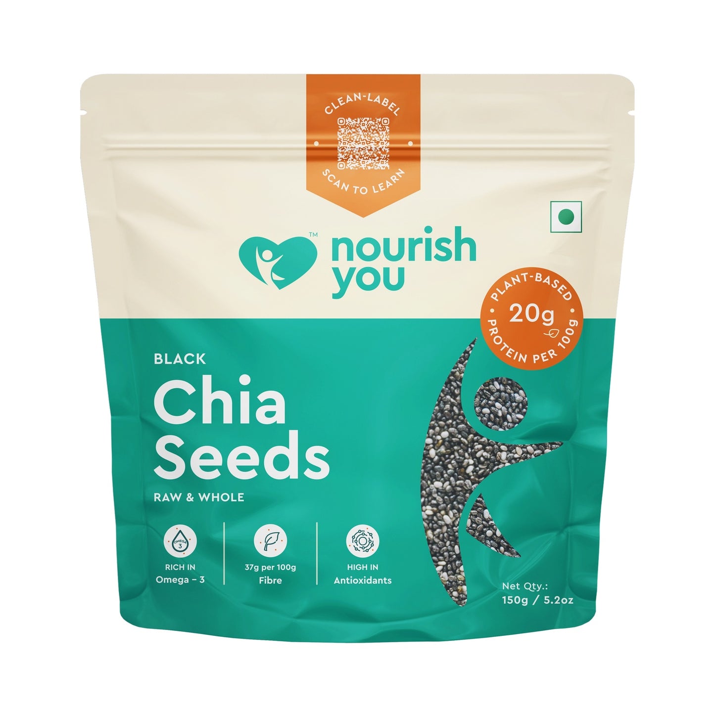 NOURISH YOU RAW BLACK CHIA SEEDS - 150G