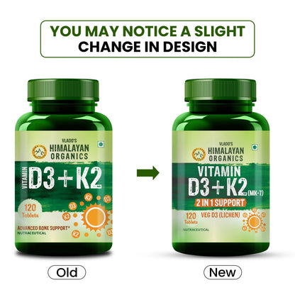 Vlado's Himalayan Organics Vitamin D3 with K2 As MK7 Supplement - 120 Veg Tablets