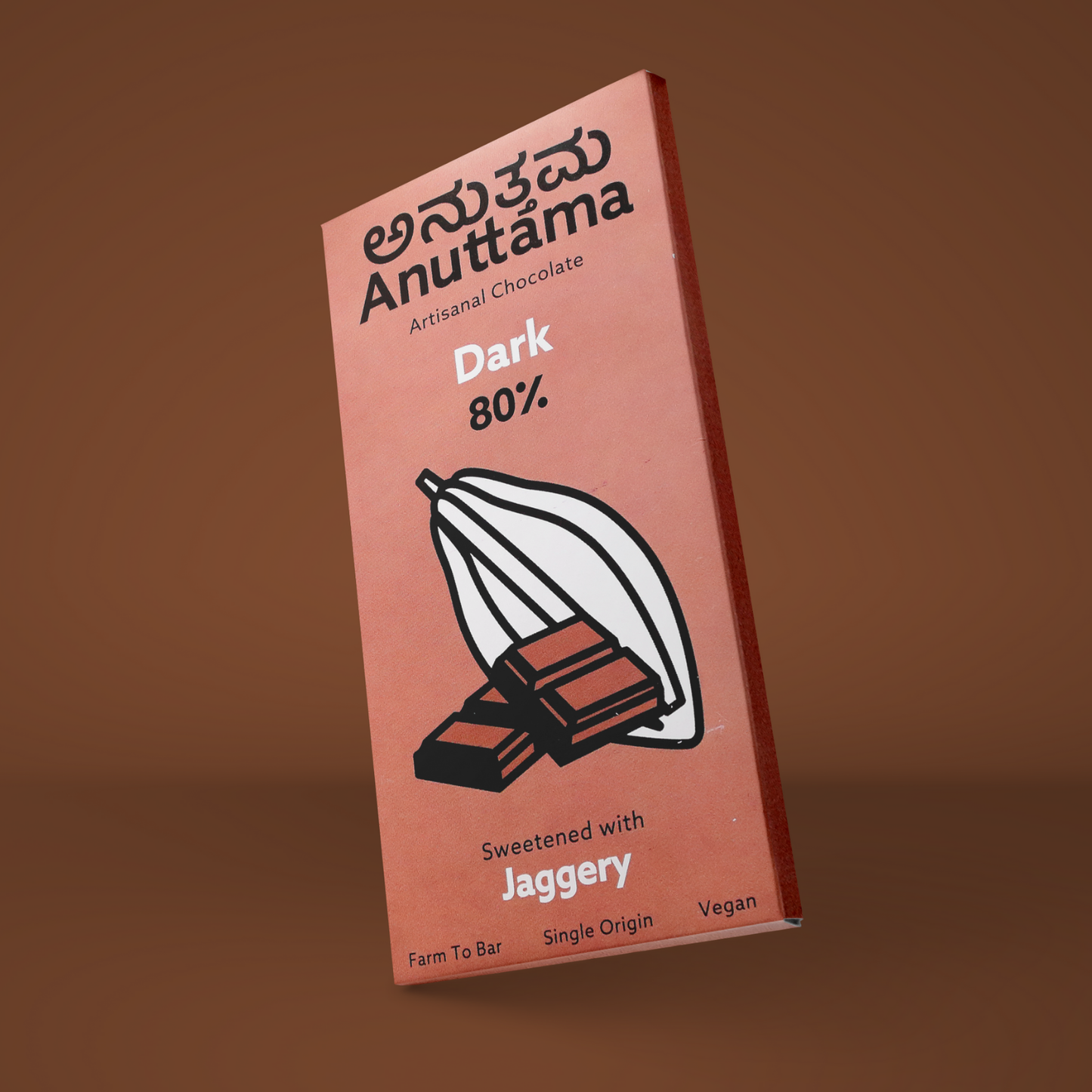 ANUTTAMA Dark Chocolate | 80% Cocoa | Natural Jaggery Sweetened | Dark Chocolate Bar | No Artificial Flavours and Colors | Natural Chocolate Bar ( 50g Pack of 1)