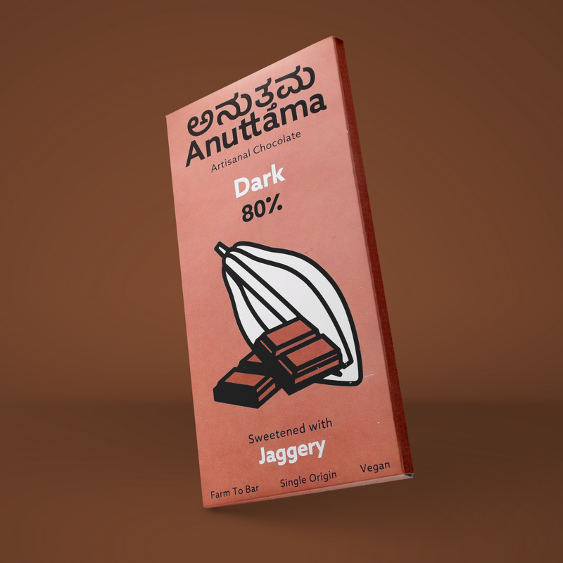ANUTTAMA Dark Chocolate | 80% Cocoa | Natural Jaggery Sweetened | Dark Chocolate Bar | No Artificial Flavours and Colors | Natural Chocolate Bar 50 gm