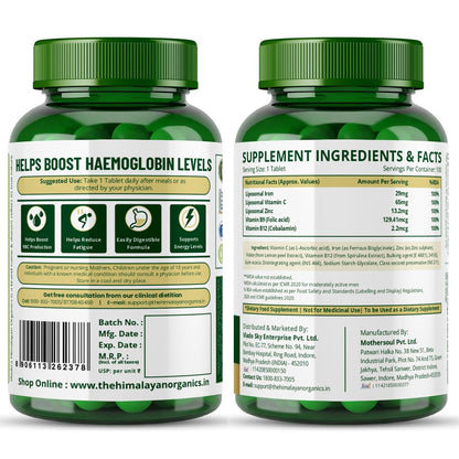 Vlado’s Himalayan Organics Liposomal Iron with Vitamin C, Vitamin B12, Zinc & Folic Acid – 100 Veg Tablets