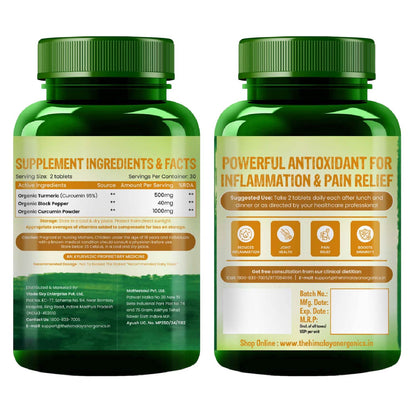 Vlado's Himalayan Organics Organic Curcumin Tablets with Black Pepper & 95% Curcuminoids | 1500+ mg per Serving | 60 Veg Tablets
