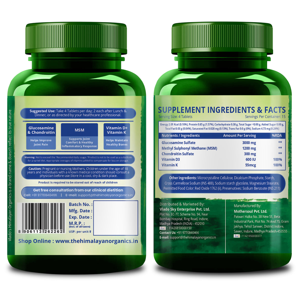 Vlado's Himalayan Organics Plant-Based Joint Support with Boswellia Serrata, Turmeric, Amla, Moringa & 10 Ayurvedic Herbs – 60 Veg Tablets