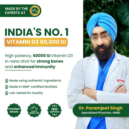 Vlado's Himalayan Organics Vitamin D3 60000 IU Shots | Cholecalciferol Vitamin D3 60000 IU Supplement I Sugar Free I Oral Solution I Vitamin D 60K for Men & Women – 5ml Each bottle - Orange Flavour - (Pack of 8)