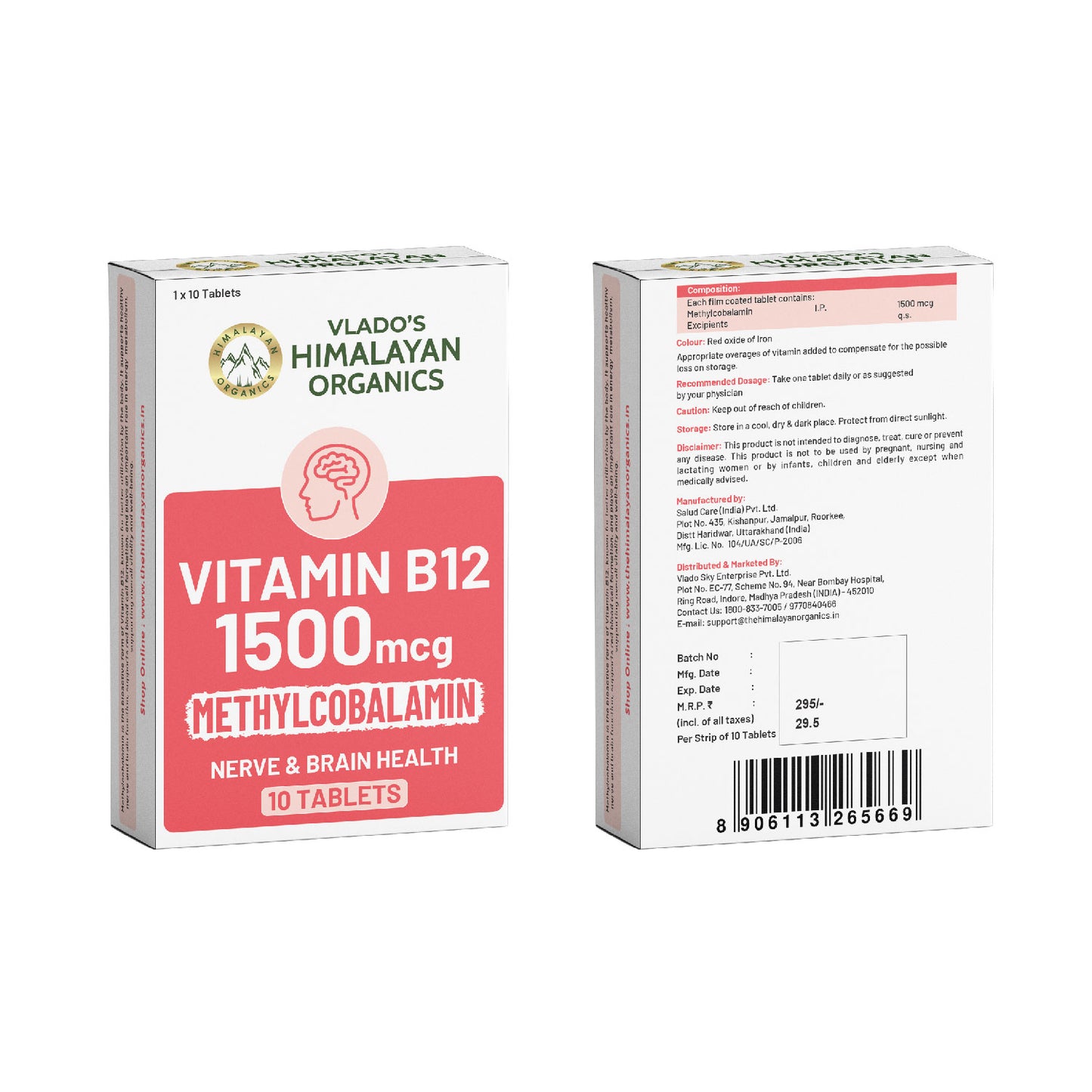 Vlado's Himalayan Organics Methylcobalamin Vitamin B12 1500 mcg | Dietary Supplement for Men & Women | 10 Tablets (1 Strip)
