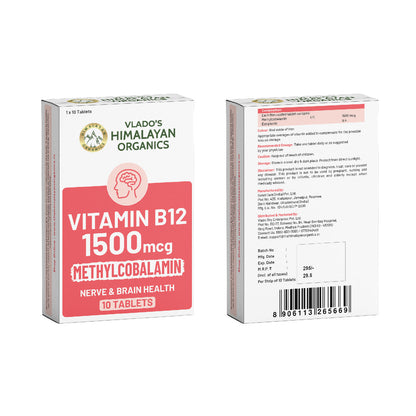Vlado's Himalayan Organics Methylcobalamin Vitamin B12 1500 mcg | Dietary Supplement for Men & Women | 10 Tablets (1 Strip)