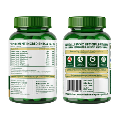 Vlado’s Himalayan Organics Liposomal Vitamin B Complex with 100% RDA B1, B2, B3, B5, B6, B9 & B12 | 60 Capsules