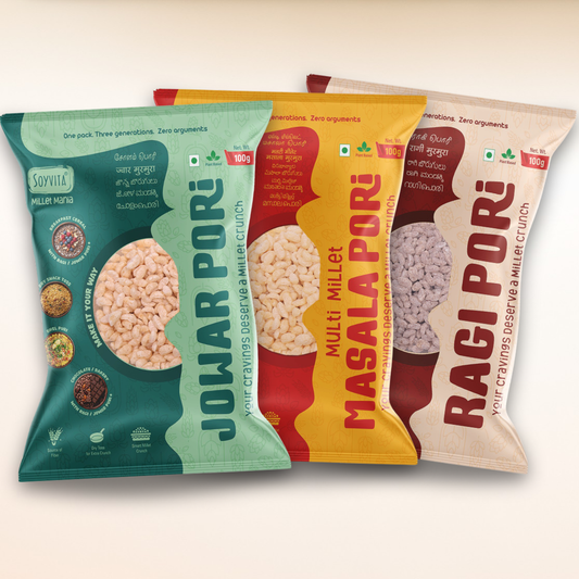 Millet Pori Combo | Smart Millet Crunch | Anytime Snack | 100 Gms | Ragi Pori-Jowar Pori-Multi Millet Masala Pori Pack of One Each