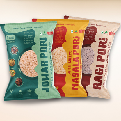 Millet Pori Combo | Smart Millet Crunch | Anytime Snack | 100 Gms | Ragi Pori-Jowar Pori-Multi Millet Masala Pori Pack of One Each