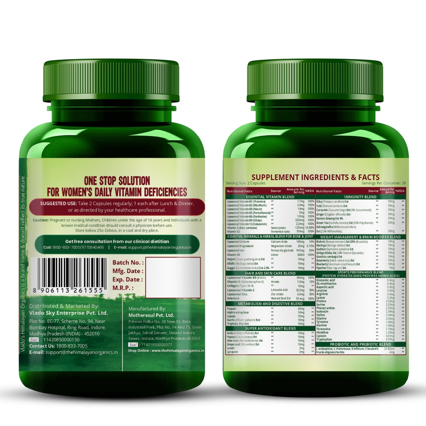 Vlado's Himalayan Organics Liposomal Multivitamin for Women || 60 Veg Capsules