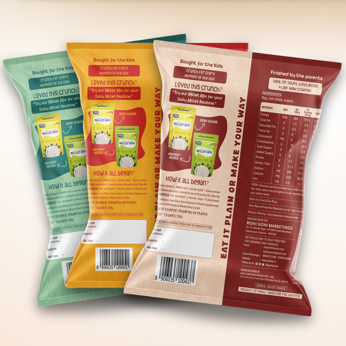 Millet Pori Combo | Smart Millet Crunch | Anytime Snack | 100 Gms | Ragi Pori-Jowar Pori-Multi Millet Masala Pori Pack of One Each