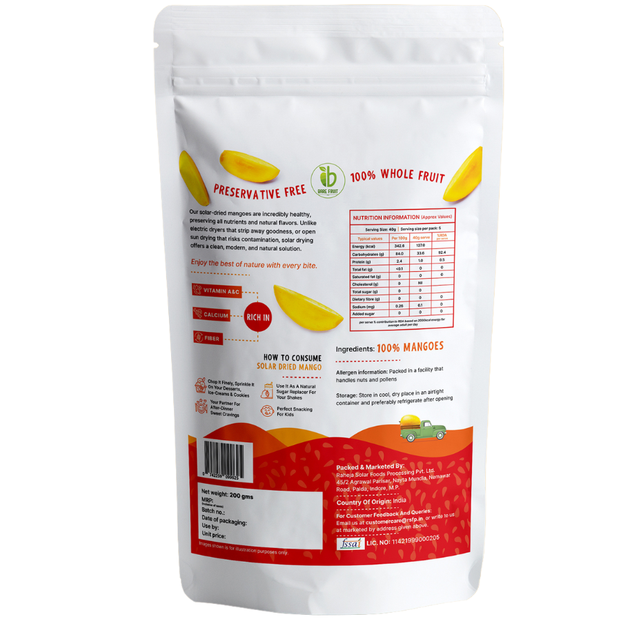 Barefruit Solar Dried Mango - 200G Pack