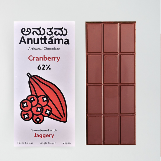 ANUTTAMA Dark Chocolate | 62% Cocoa with Cranberry | Dark Chocolate Sugar Free | No Artificial Flavours and Colors | Natural Chocolate Bar (Pack Of-2 Each 50g)