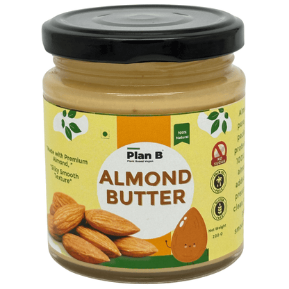 Plan B Natural Almond Butter | Creamy, Vegan, No Added Sugar | High Protein Nut Butter | Gluten-Free & Dairy-Free Healthy Spread | 100% Roasted Almonds | 200g Jar