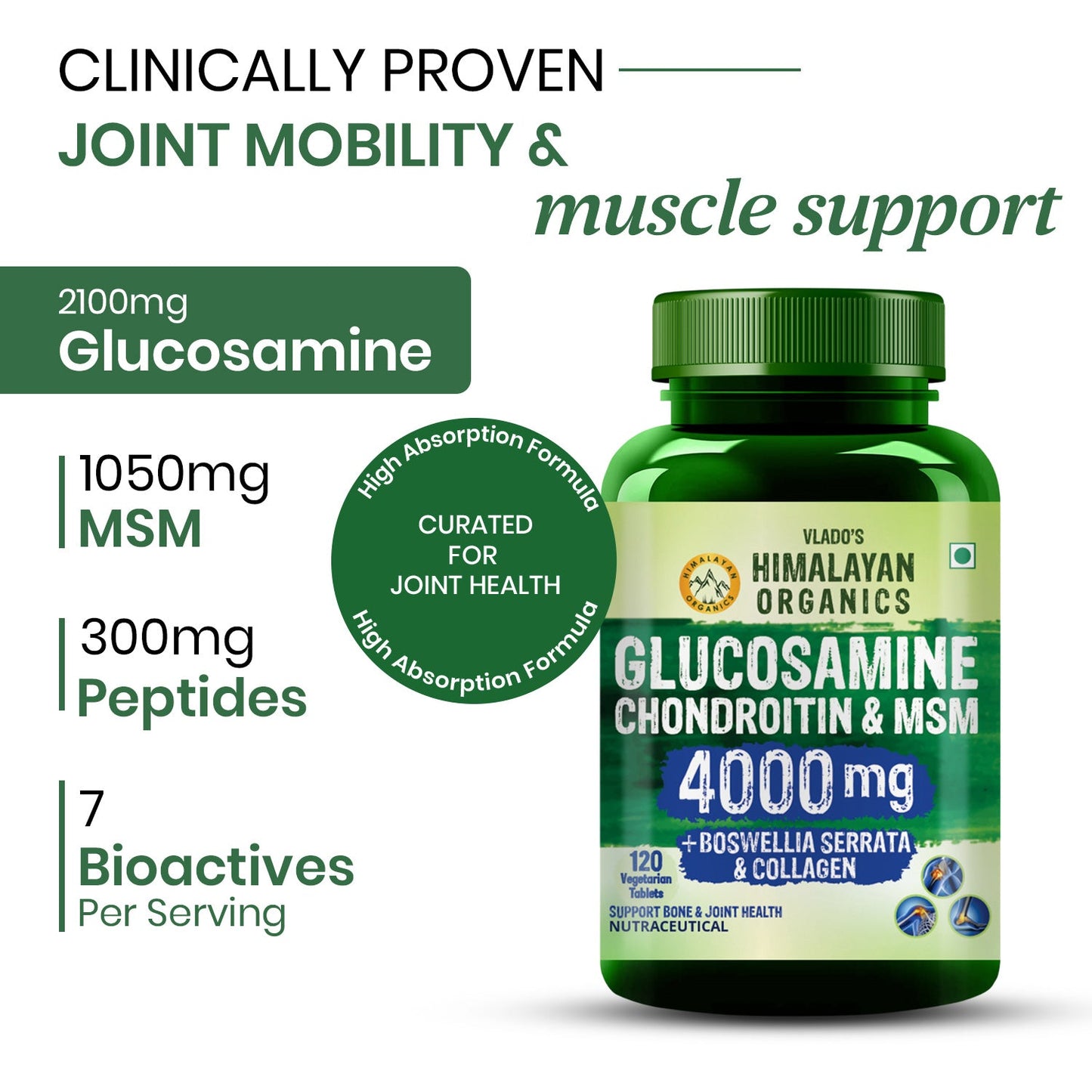 Vlado's Himalayan Organics Glucosamine Chondroitin MSM with Boswellia | 120 Tablets