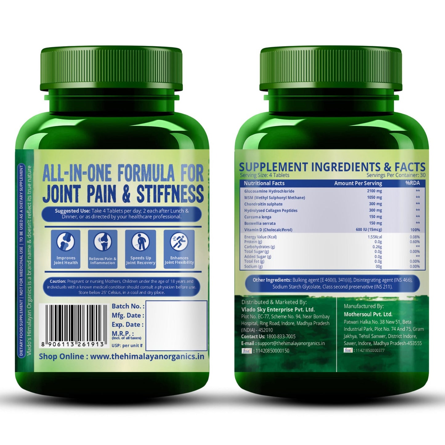 Vlado's Himalayan Organics Glucosamine Chondroitin MSM with Boswellia | 120 Tablets