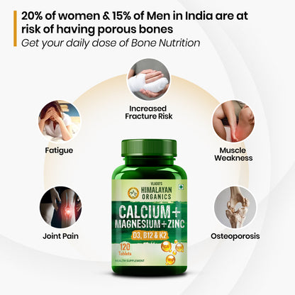 Vlado's Himalayan Organics Calcium Magnesium Zinc Vitamin D3 & B12- 120 Vegetarian Tablets