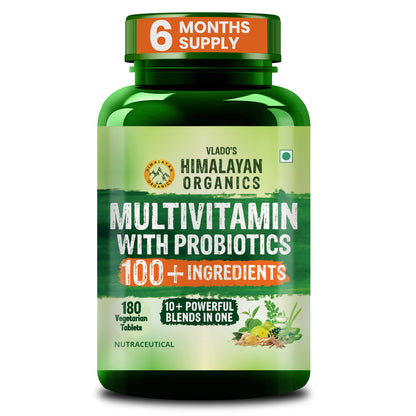 Vlado's Himalayan Organics Multivitamin for Men & Women with 100  Ingredients | With Probiotics, Herbal Extracts & Minerals | 180 Veg Tablets