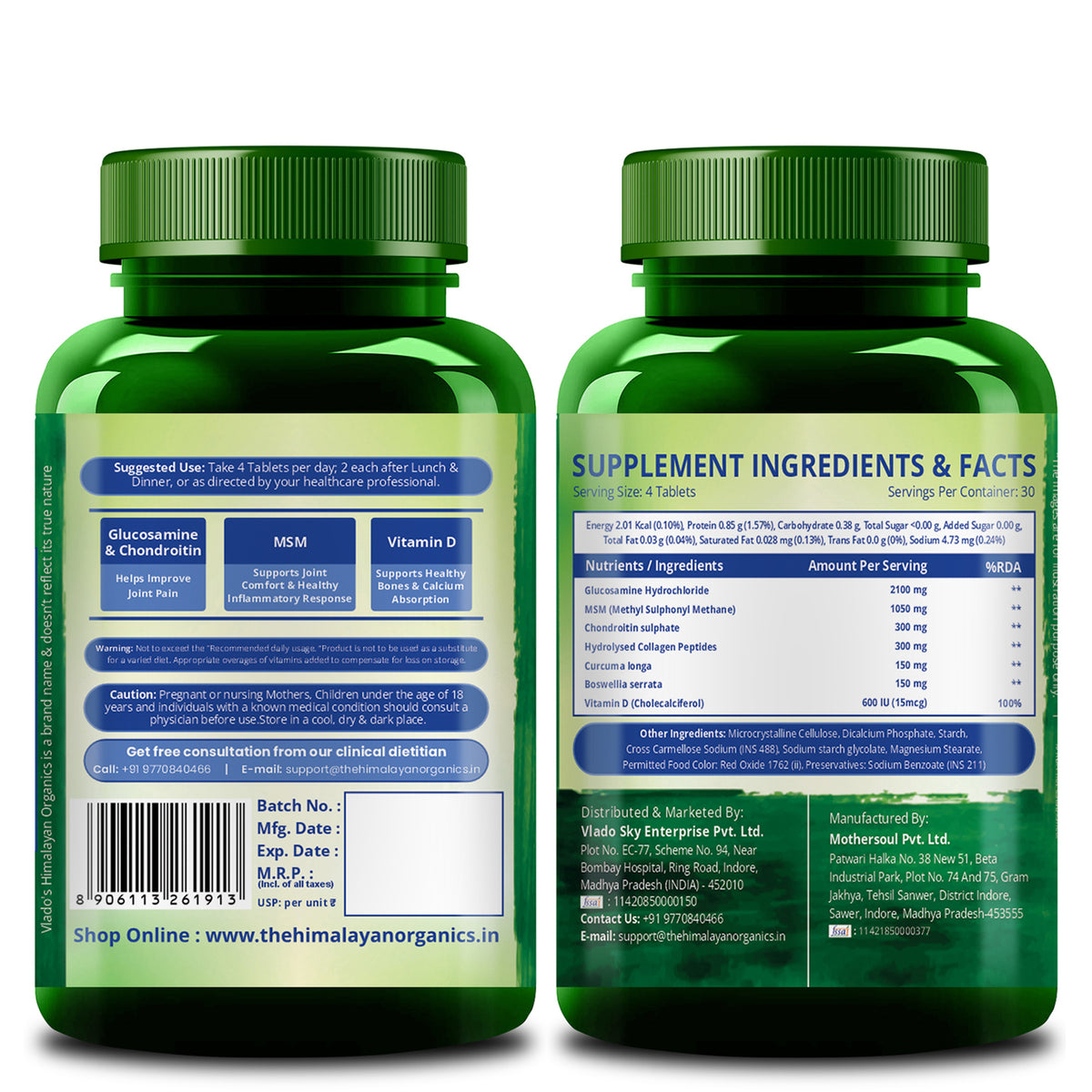 Vlado's Himalayan Organics Glucosamine Chondroitin MSM with Boswellia | 120 Tablets