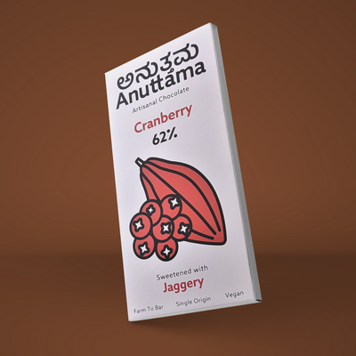 ANUTTAMA Dark Chocolate | 62% Cocoa with Cranberry | Dark Chocolate Sugar Free | No Artificial Flavours and Colors | Natural Chocolate Bar 50