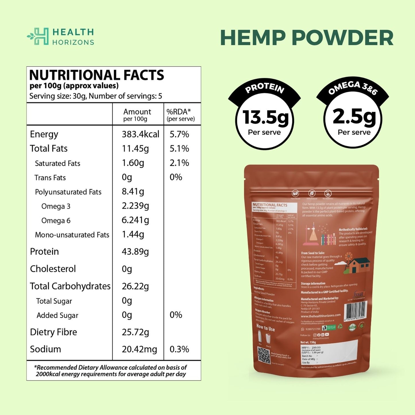 Health Horizons Hemp Protein Powder (150g)