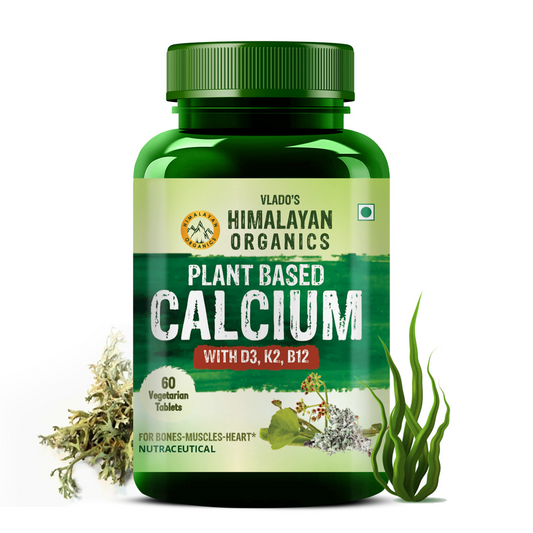 Vlado's Himalayan Organics Plant-Based Calcium 650mg Supplement with Moringa, Alfalfa & Watercress – 60 Veg Tablets