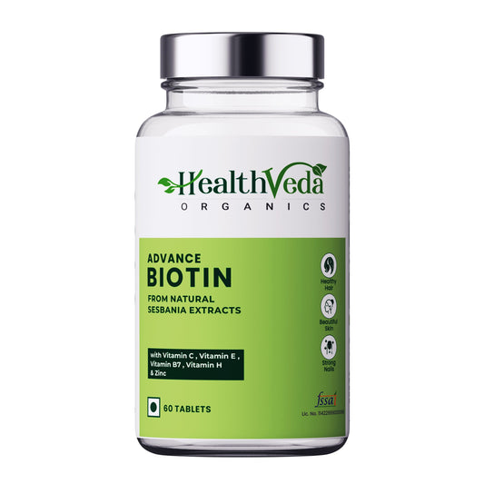 Health Veda Organics Advanced Biotin with Vitamin B7 & Vitamin H | 60 Veg Tablets | Supports Healthy Hair, Skin & Nails