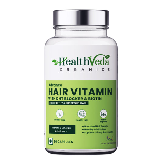 Health Veda Organics Advance Hair Vitamin with DHT Blocker & Biotin | Clinically proven Hair Vitamins - 60 Veg Capsules