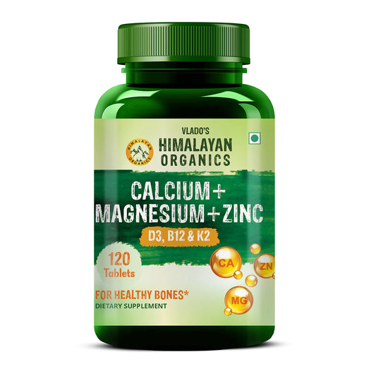 Vlado's Himalayan Organics Calcium Magnesium Zinc Vitamin D3 & B12- 120 Vegetarian Tablets