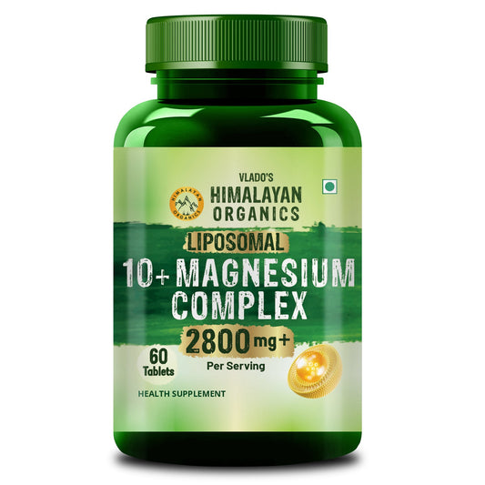 Vlado's Himalayan Organics Liposomal Magnesium Supplement 28000mg | 10 Magnesium Complex with Magnesium Citrate, Glycinate, Threonate, Oxide & More | With Vitamin D3 & B12 | High Bioavailability Formula | 60 Veg Tablets