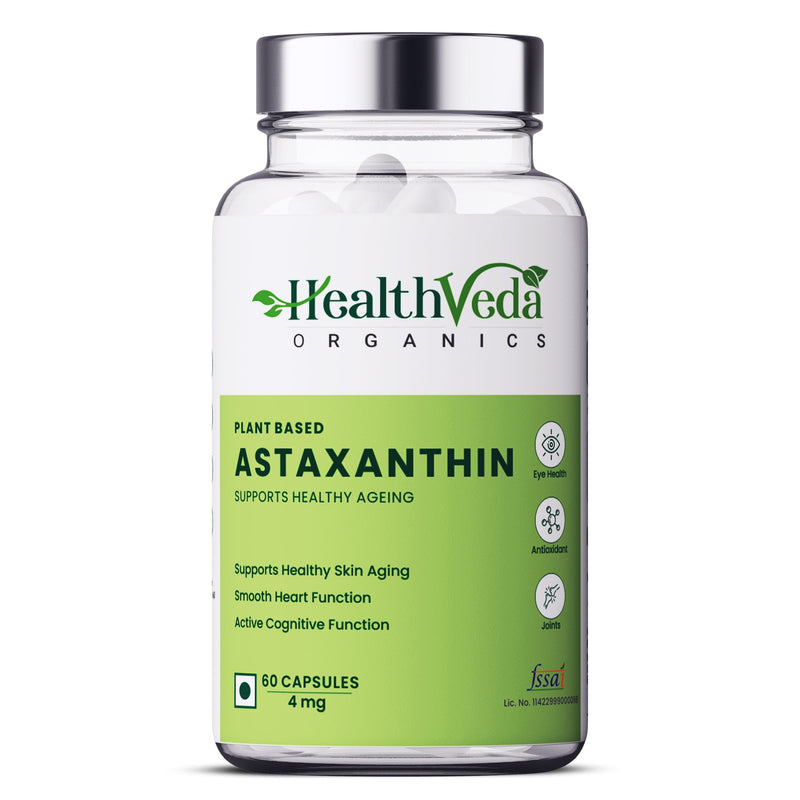 Health Veda Organics Plant Based Astaxanthin 4 mg Supplement I 60 Veg Capsules I Supports Eye, Joint & Skin Health I Boosts Immune System I For both M...