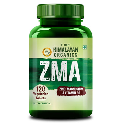 Vlado's Himalayan Organics ZMA Supplement with Zinc, Magnesium Aspartate & Vitamin B6 | Plant-Based Formula | 120 Veg Tablets