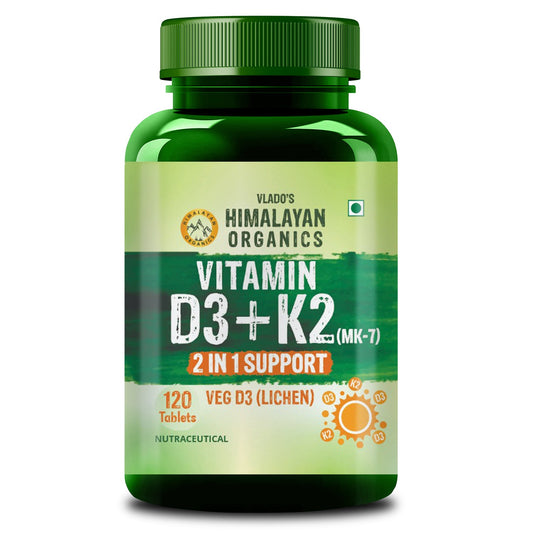 Vlado's Himalayan Organics Vitamin D3 with K2 As MK7 Supplement - 120 Veg Tablets