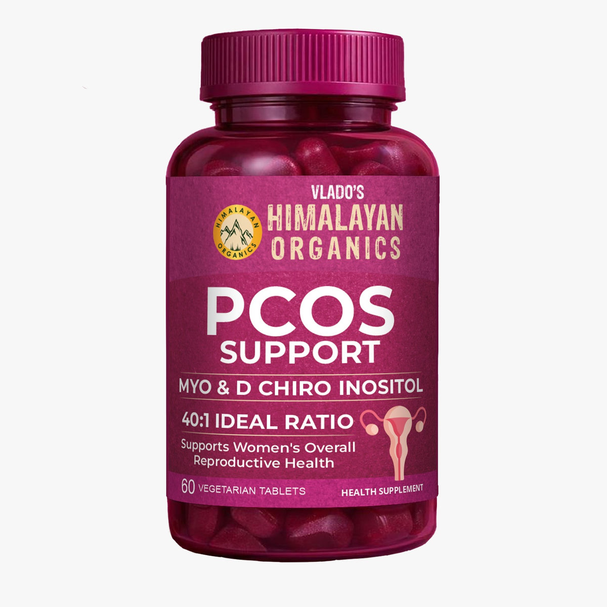Vlado’s Himalayan Organics Plant-Based PCOS Support Supplement for Women with Myo-Inositol & D-Chiro-Inositol 40:1 Ratio – 60 Veg Tablets