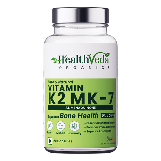 Health Veda Organics Vitamin K2 | 100% Vegetarian Vitamin K2 Benefits in Bone Health - 55mcg - 120 Vitamin K27 Capsules