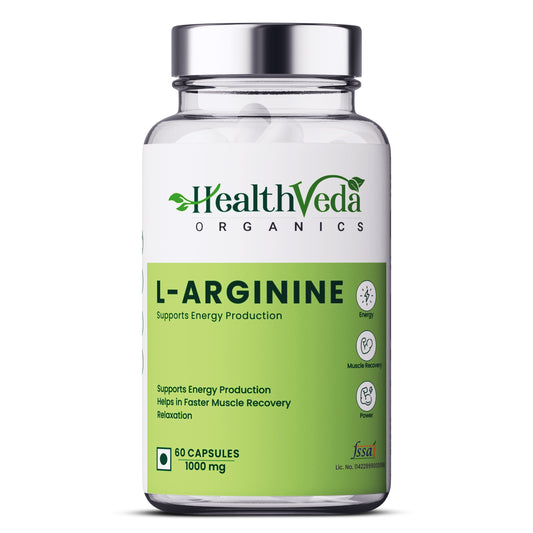 Health Veda Organics L Arginine 1000 mg with Chromium Picolinate | 60 Veg Capsules| Good for Muscle Growth, Stamina, Recovery, Immune Booster & Energy | For Both Men & Women