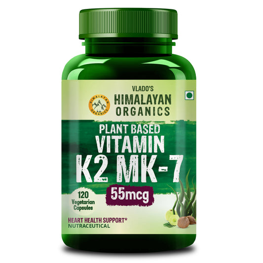 Vlado's Himalayan Organics Plant-Based Vitamin K2 MK- 7 Supplement 55 MCG / Serving - k2 supplements for Men & Women - 120 Veg Capsules