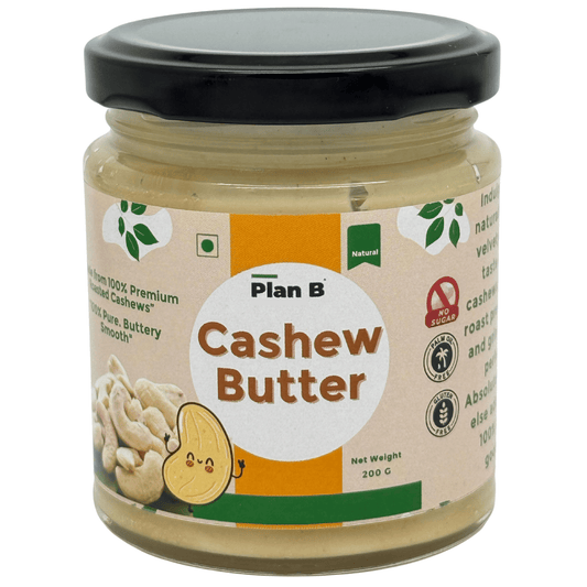 Plan B Premium Cashew Butter | Creamy, No Added Sugar | High Protein Nut Butter | 100% Natural & Gluten-Free | Healthy Spread for Bread, Smoothies & Snacks | 200g Jar
