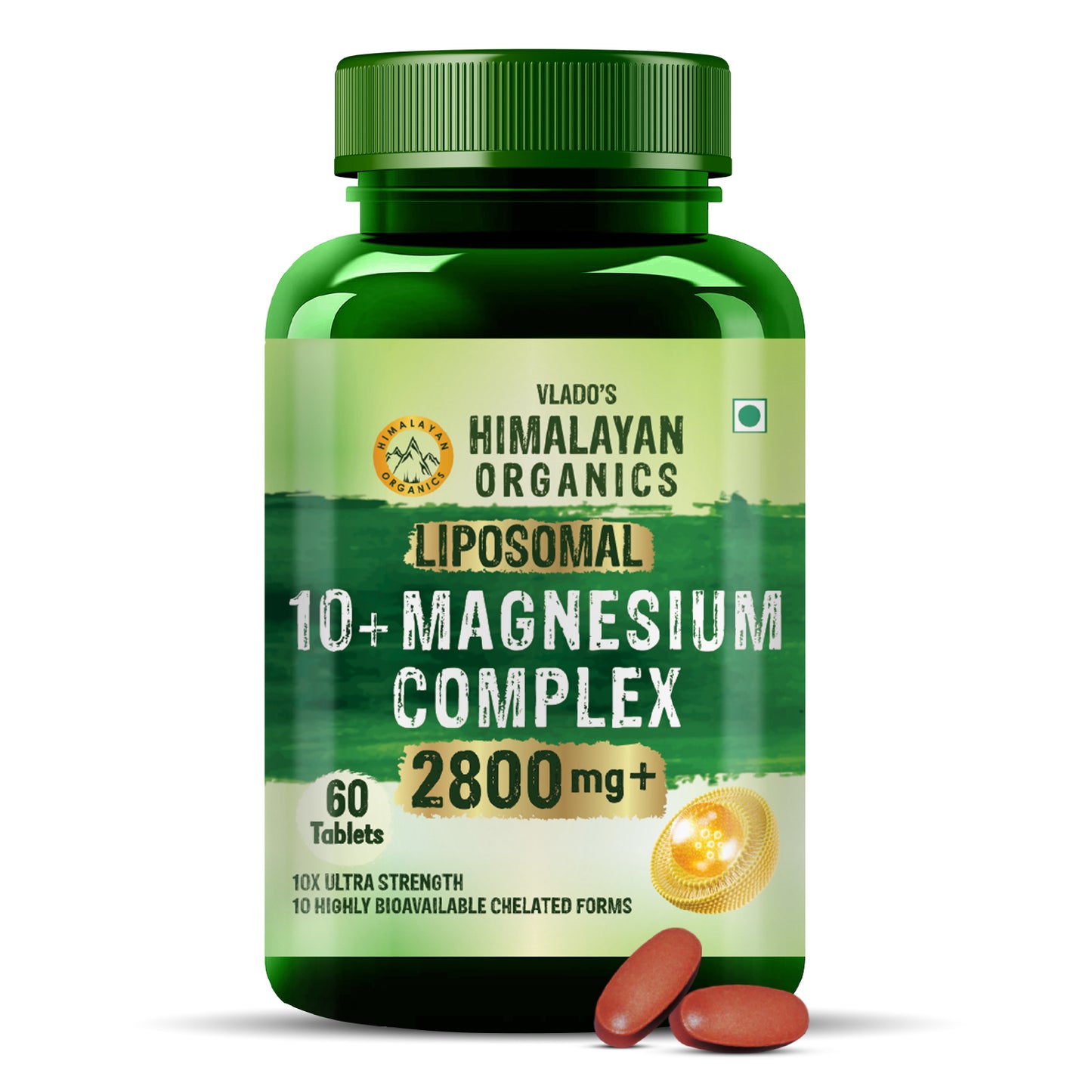 Vlado's Himalayan Organics Liposomal Magnesium Supplement 28000mg | 10 Magnesium Complex with Magnesium Citrate, Glycinate, Threonate, Oxide & More | With Vitamin D3 & B12 | High Bioavailability Formula | 60 Veg Tablets