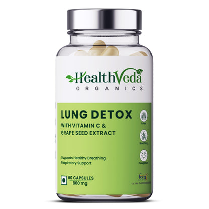 Health Veda Organics Lung Detox with Vitamin C & Grape Seed Extract | 60 Veg Capsules | Supports Healthy Breathing| For Detoxification of Lung & Immunity | For Both Men & Women