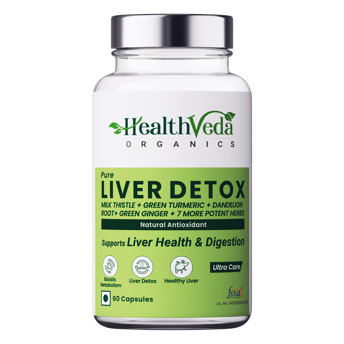 Health Veda Organics Plant Based Liver Detox Supplements - 60 Veg Capsules