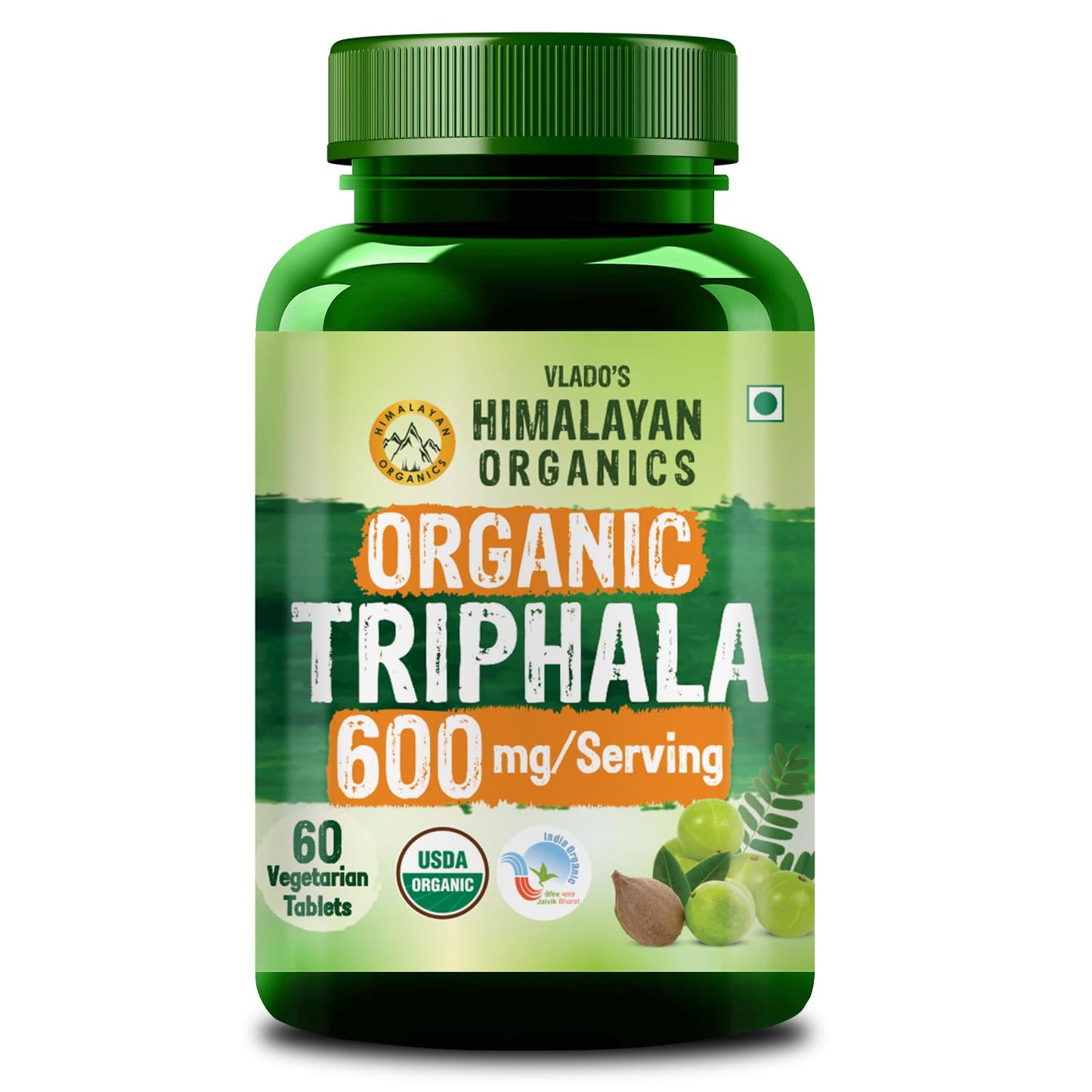 Vlado’s Himalayan Organics Triphala Tablets | Organic Amla, Haritaki & Bibhitaki | Pure Ayurvedic Blend | 60 Tablets