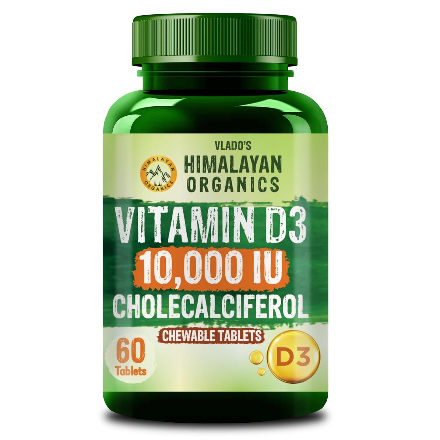 Vlado’s Himalayan Organics Vitamin D3 10,000 IU | Chewable Cholecalciferol Tablets | Vitamin D3 Supplement | Orange Flavour | 60 Tablets
