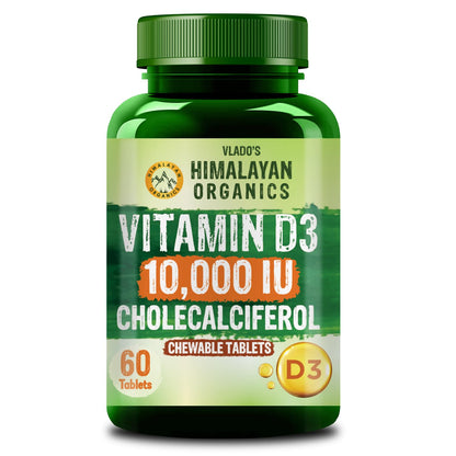 Vlado’s Himalayan Organics Vitamin D3 10,000 IU | Chewable Cholecalciferol Tablets | Vitamin D3 Supplement | Orange Flavour | 60 Tablets
