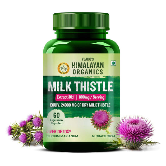 Vlado's Himalayan Organics Milk Thistle Extract Supplement for Men and Women | With 800mg Silybum Marianum | 60 Vegetarian Capsules